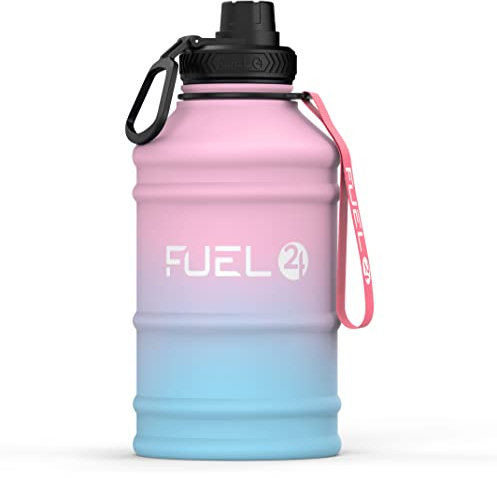 Fuel24 Extra Stark Trinkflasche Edelstahl Metall 1.3L & 2.2L - Auslaufsicher & BPA-Frei Wasserflasche - Robuste Trinkflasche Fitnessstudio, Sport Wasserkrug Edelstahl Flasche Für Erwachsene