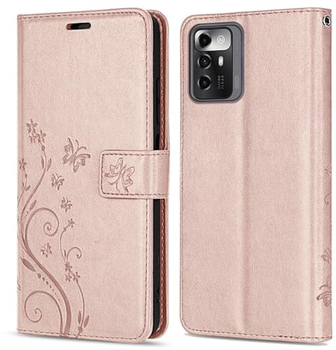 betterfon Hülle Kompatibel mit ZTE Blade V40 Vita | Premium PU Leder Handyhülle Wallet Case für Blade V40 Vita | Schutzhülle Blumen Klapphülle Handyhülle | Rosegold
