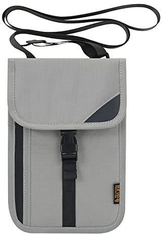 ihreesy Brustbeutel mit RFID Schutz, Leichte Reisegeldbeutel Brusttasche Reise Nackentasche Umhängetasche Jungen Mädchen Reise Organizer für Handy Geld Schlüsselkarten und Reisepass,Hellgrau
