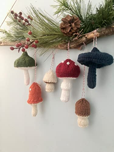 Mushroom Christmas Ornament Knit Pattern Set