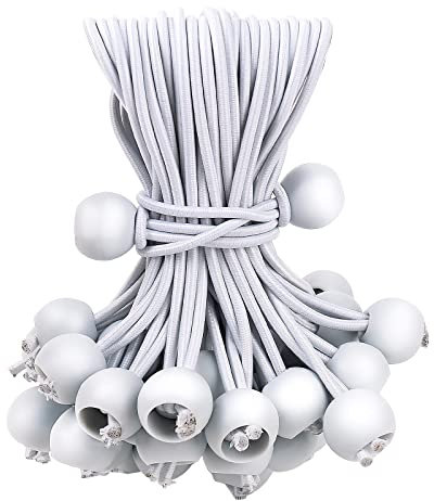 Lot de 50 tendeurs élastiques blancs de 30,5 cm avec boules, pour abri, camping, cargaison, poteaux de tente, résistants aux UV