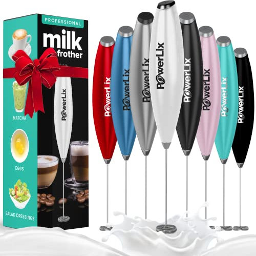 PowerLix Milk Frother Handheld Whisk - Electric Milk Frother Foamer with Stainless Steel Stand,15-20s, Powerful 19000rpm, Mini Drink Mixer Coffee Frother for Latte, Cappuccino, Hot Chocolate