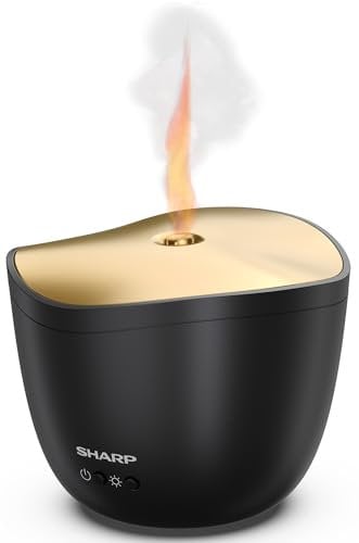 Sharp Aroma Ultraschall Diffuser Zerstäuber mit Kerzenlicht-Effekt für Duftöle & ätherische Öle zur Aromatherapie (schwarz/gold)