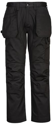 Portwest CD883 WX2 Eco Stretch Holster Trousers Polyester Knee Pad Pockets | Black, 40 Waist, UPF 40, EN 14404, Slim Fit, Durable Polycotton Fabric, Zip Closure, 1 Spanner Pocket, Hammer Loop, Workwear