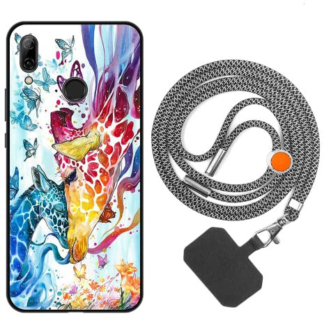 vingarshern Coque Compatible avec Huawei P Smart (2019) Antichoc Silicone Bumper Case Étui de Protection Housse Coque avec Motif,Souple Coque avec Cordon Detachable,Girafe