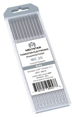 MELTSTAR WC20 Graue Elektrode aus 98% reinem Wolfram und 2% Ceroxid (10 Stück, Ø1.6 x 175 mm) – strahlungsfreie professionelle Elektrode zum WIG-Schweißen, Polieren und Schleifen