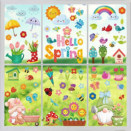 9 Blatt 115 Stück Fenstersticker,Fensterbilder Frühling Selbstklebend,Fensterbilder Frühling,Fenster Deko Frühling,Fenstersticker Blumen Schmetterling,Fensterbilder Blumen Wiederverwendbar