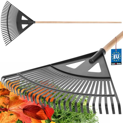 KOTARBAU® Laubrechen Kunststoff 580 mm Schwarz mit Stiel Laubbesen Kunststoff Laubharke Rächen Gartenrechen groß Laub Rechen Fächerbesen Laubbesen Gartenwerkzeug