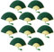 FANSOF.FANS Pack of 10 Fabric Handheld Fan with a Tassel Grade A Bamboo Ribs Party wedding Favour (Emerald Green)