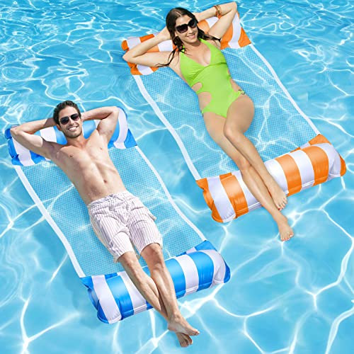 2 Stück Luftmatratze Pool, Aufblasbares Schwimmbett 4-in-1Wasserhängematte Pool Zubehör, Lounge Pool Spielzeug Luftmatratze Wasser mit manueller Luftpumpe, Loungesessel Wasserspielzeug Erwachsene