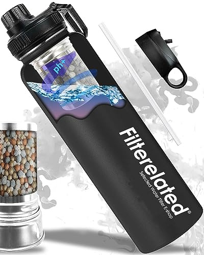 Bouteille d'eau alcaline rapide de 880,5 g - Bouteille d'eau filtrée en acier inoxydable - Réduction du pH - Bouteille d'eau alcaline 9,5 - Une clé pour ouvrir la bouteille filtrante alcaline portable