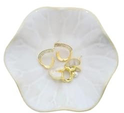 Feyarl Keramik Schmucktablett,Schlüsselablage Dekoschale Schmuckschale Schmuck Organizer Ringschale Ringhalter Lotus Schale Weihnchaten Deko(11cm)