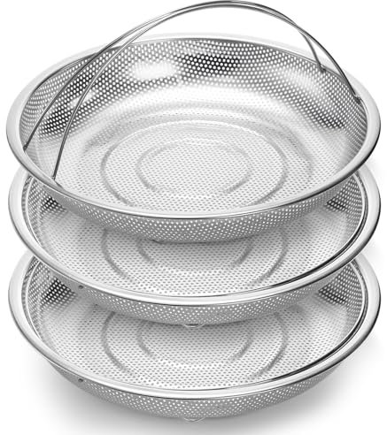 Cididu 3 Pack Steamer Basket for Cooking, Micro-Perforated Strainer Colander Set, Stainless Steel Vegetable Veggie Steamer Rack for Pot, All-In-One Steaming Rack Stand with Handles, Dishwasher Safe