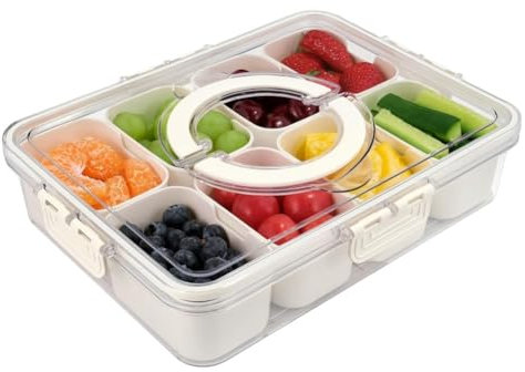 Bandeja De Frutas Secas, Bandeja Aperitivos con 8 Compartimentos y Tapa, Recipiente para Dulces, Bandeja para Servir Bocadillos, Bandeja Dividida para Refrigerios en Fiestas (8 Compartment-01)