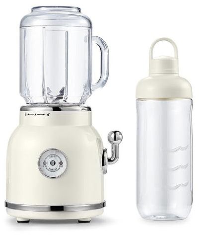 COYOUCO Juego De Licuadora Retro Deportiva para La Cocina, Sin BPA, Fácil De Transportar, Batidora Pequeña para Mezclar Batidos Y Batidos, Batidora Mini Exprimidor con Botella,Blanco