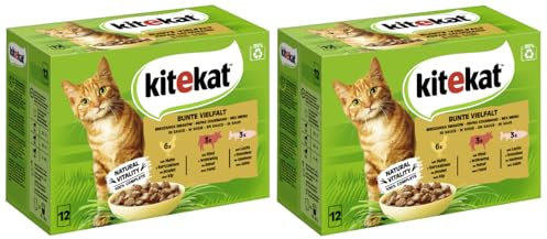 KITEKAT Portionsbeutel Multipack Katzenfutter Nassfutter (2X 12x85g, Bunte Vielfalt in Sauce)