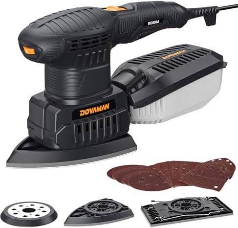 DOVAMAN ROS06A 3-in-1 Multischleifer, 200W, 6 Geschwindigkeiten, 15 Schleifpapiere, Geringe Vibration, Staubabsaugung, Elektrischer Schwingschleifer/Exzenterschleifer/Deltaschleifer