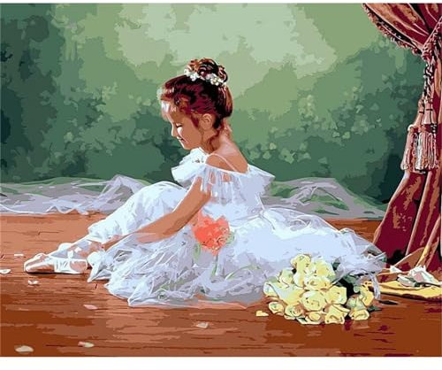Yoonqun Ballett Kleines Mädchen Malen Nach Zahlen Set,60x75cm Malen Nach Zahlen Erwachsene DIY inklusive Pinsel und Acrylfarben Handgemalt Ölgemälde Kit Startseite Wandkunst Dekoration - mit Rahmen