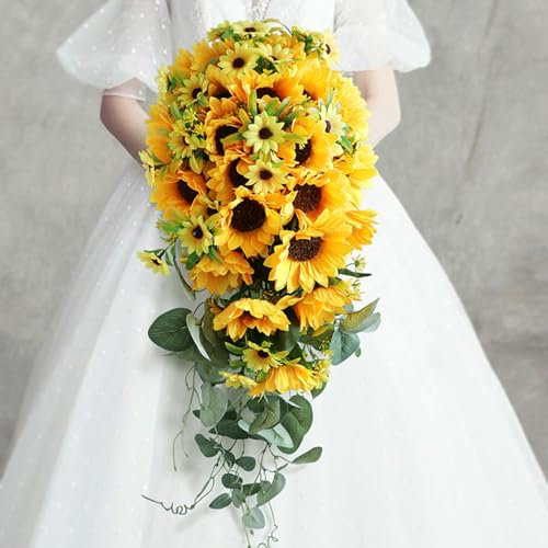 Hochzeitssträuße Für Die Braut, Brautstrauß, Künstliche Sonnenblumen-Hochzeitsblumen, Tropfenförmiger Braut-Hochzeitsstrauß Für Kirche, Vintage-Hochzeitsdekoration