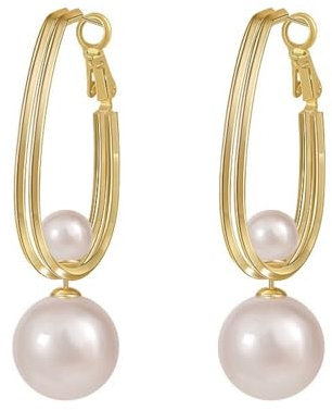 ankbrats Goldene Perlen Ohrringe Hängend Damen, Süßwasserperlen Doppelte Gold Anhänger Ohrringe, Gold Creolen Perlenohrringe Goldschmuck für Frauen Mädchen