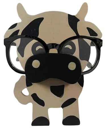 Tierbrillen-Dissplay-Ständer, Holz-Tier-Skulpturenständer, bezaubernder Brillen-Organizer, Schreibtisch-Tierbrillenhalter, Tierfigur-Brillenständer, Kuh-Brillenständer für Schreibtisch, Nachttisch