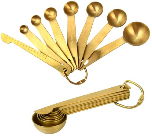 Rapidbok 8 Pezzi Cucchiai Dosatori, Cucchiaini Acciaio Inox Manico Lungo, Cucchiaio con Misure Metriche, Misurino Grammi, Misurini Dosatore per Cucina, Secco e Ingredienti Liquidi