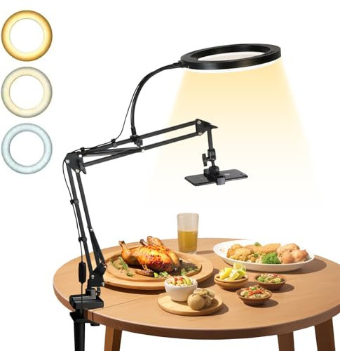 Ringlicht mit Stativ, Overhead Tripod with 10 Inch LED Ring Light, 3 Light Colours, 360° Rotating Lighting, Smartphone Tripod Set, Non-Slip Tripod with Ring Light for Meeting, Streaming