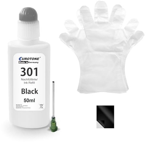 EurotoneHP-301XL Nachfülltinte Schwarz für HP Envy 4500 5530 4504 4502 Deskjet 2540 2544 2549 3050 Officejet 4630 4632 2620