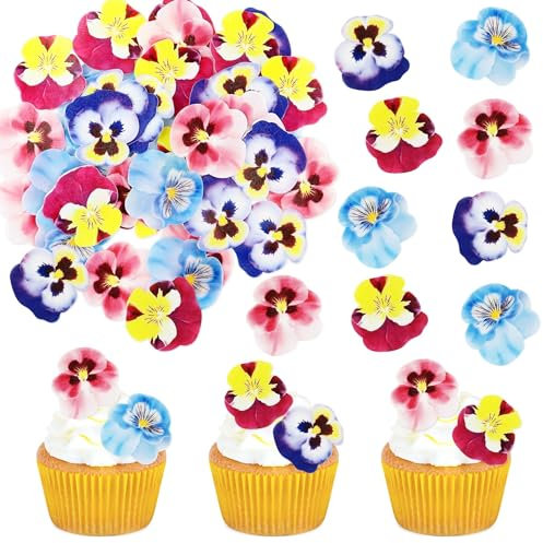 40 Stück Essbare Stiefmütterchen Blumen Cupcake Toppers Tricolor Viola Tortendekoration Essbare Blumen Tortendekoration Baby Dusche Party Hochzeit Jahrestag Geburtstag Party Cupcake Dekoration