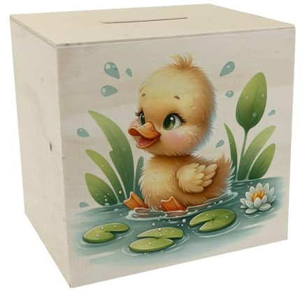 Planschente Ente Spardose aus Holz Niedliche Spardose aus Holz in süßem Enten-Design perfekt für kleine Wasserliebhaber die gerne Vögel Schwimmen sehen