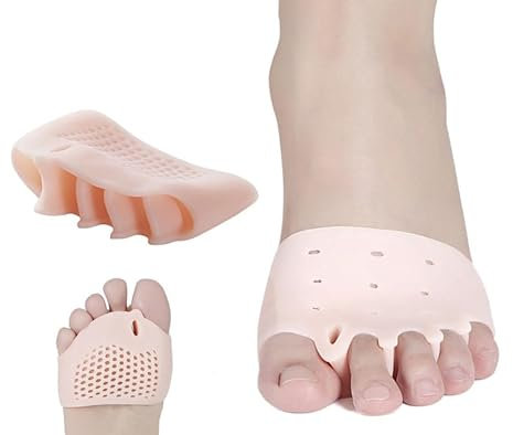 Bargain Wells 2X (1 Pair) Soft Gel 5 Toe Separator & Metatarsal Foot Pad – Silicone Sleeve for Bunion, Bunionette, Hammer Toe, Friction & Overlapping Relief (Pink)