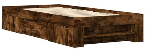 vidaXL Bettgestell, Bettrahmen mit Lattenrost, Schlafzimmerbett Bett mit Stauraum, Einzelbett für Schlafzimmer, Räuchereiche 90x200cm Holzwerkstoff