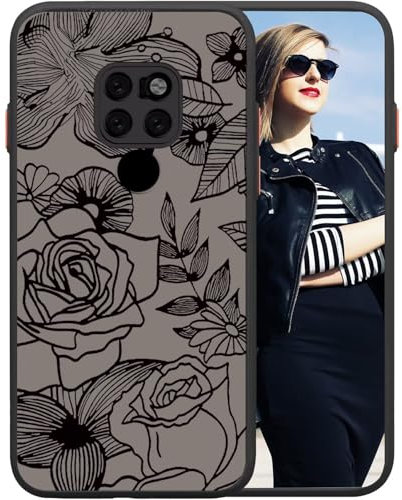 POUHYE Handyhülle für Huawei Mate 20 Hülle, Weiche Silikon Stoßfeste Schutzhülle Case, Matte durchsichtige Anti-Kratzer PC Rückseite Volle Kamera Schutzabdeckung 3D Rose Muster Print Design