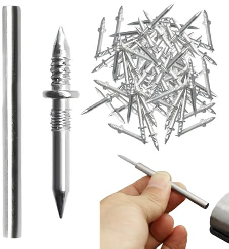 Nahtloser Nagel mit Doppelköpfigem Sockelfaden, Stahlnägel Betonnägel, Ziernägel Nägel für Betonwände, Sockelleisten Invisible Safety Screws mit Nagelspezifischen Hülsenwerkzeug (100 Stück)