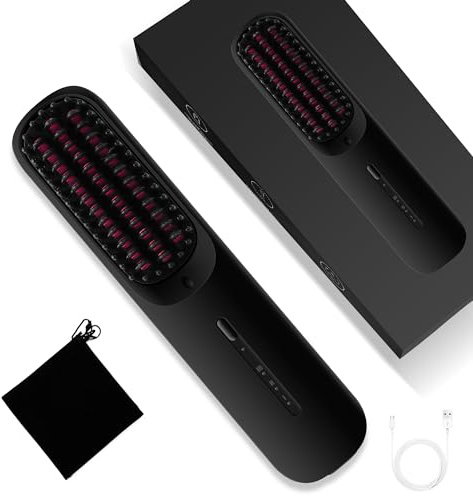 UKLISS Go Brush Pro Cordless Hair Straightener Brush, USB Straightener | Rechargeable Ceramic Styling Brush with 4 Heat Modes & LED Display, Portable for Travel & Everyday Use