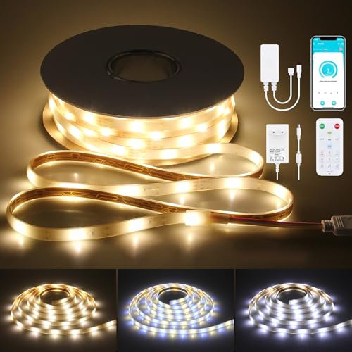 ALITOVE 20M Abstimmbare Weiß LED Streifen Wasserdicht 24V CCT LED Strip Kit Dimmbar 2700K-6500K LED Lichtband mit RF-Fernbedienung App-Steuerung für ein Außen-/Innenbeleuchtungsprojekt