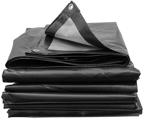 Tarpaulin Regular And Heavy Duty Waterproof Cover Tarp Ground Sheet Multi Sizes Transparent Blue Silver Clear Camo Army (Black (250GSM), 1 x 1m)