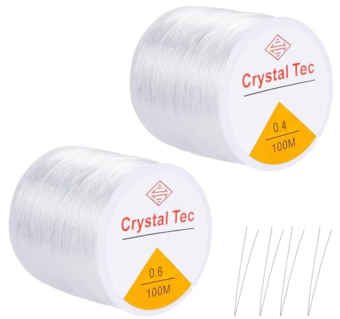 Elastische Schmuckfaden 2 Rollen 100 m/Rolle Transparente Perlen Faden 0.4 mm 0.6 mm Perlenschnur Gummiband für Armbänder Unsichtbare Reißfeste Nylonschnur für DIY Schmuck Stretchy Bracelet String