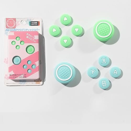 Lot de poignées de pouce de rechange en silicone pour Nintendo Switch/Switch OLED D-Pad ABXY Button D-pad D-pad en croix (vert + bleu)