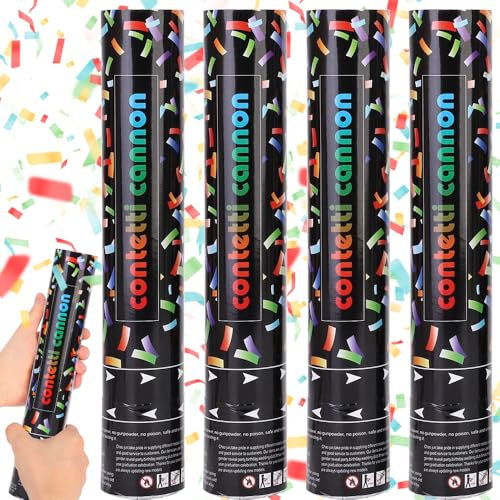 LYPPUL Konfettikanonen, 40CM Party Popper, 4 Stück Konfetti Shooter, Konfettikanone xxl, 5-8m Effekthöhe, Biologisch Abbaubares Konfetti Partykanonen für Hochzeit, Geburtstag, Babyparty, Absolvent