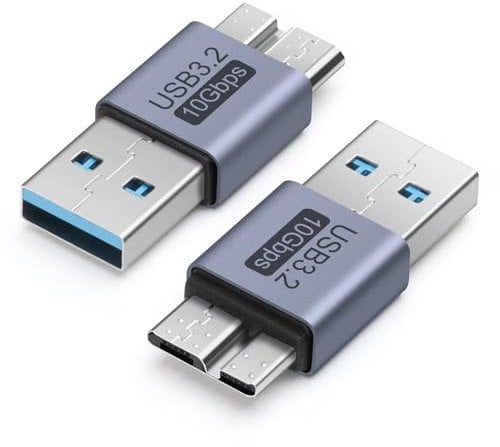 Seminer Adaptateur Micro B vers USB (2 Pack), Adaptateur de Données Micro B Mâle vers USB Mâle Adaptateur Court pour Ordinateurs, Ordinateurs Portables, Disques Durs Externes