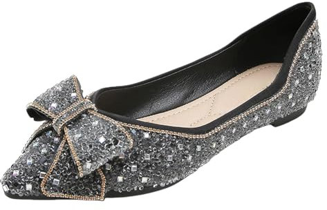 Bailarinas Mujer Boda - Zapatos bajos con lazo cerrado, zapatos de bailarina con lentejuelas brillantes, zapatos de boda sin cordones, zapatos planos ligeros, zapatos de negocios, Negro , 40 EU