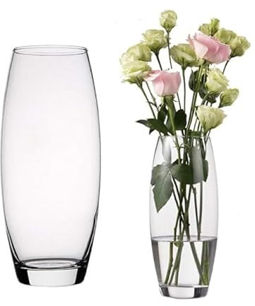 TRESV Jarrón de Flores de Cristal, Florero abombado de Vidrio, 26 cm de Alto, Elegante y Sofisticado,Apto para lavavajillas (26cm de Alto)