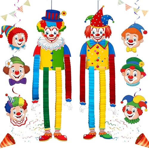 2 große und 6 kleine Clown-Deko-Sets, perfekte Dekoration für Karneval, Fasching, Zirkuspartys, Kindergeburtstage und Schulfeiern. Einfach zu verwenden, Indoor und Outdoor geeignet.
