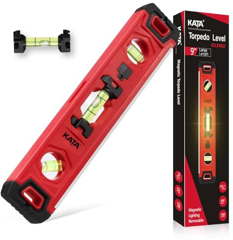 KATA 9-Inch Magnetic Torpedo Level: Shockproof Small Bubble Leveler Tool Set - Plumbing Level with 3 Bubble Spirit/Overhead Viewing Slot - Construction Levelers For Carpenters/Tight Spaces