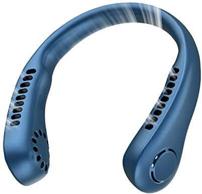 Neck Fan with 5 Speeds & Screen Display, Portable Neck Fan 360° Bladeless Cooling, Hanging Silent Bladeless Mini-Fan, Wearable Hands Free Fans for Home, Office, Camping, Travel, Outdoor (Blue)