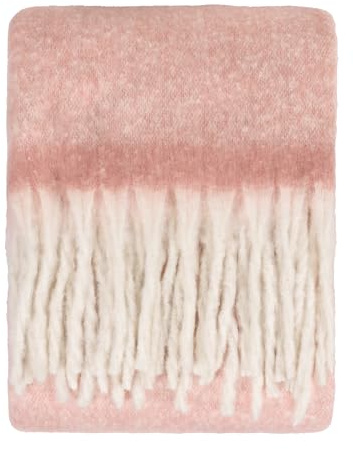 furn. Cozy Throw – Soft Textured Woven Blanket with Tassels (Pink - 140x180cm)