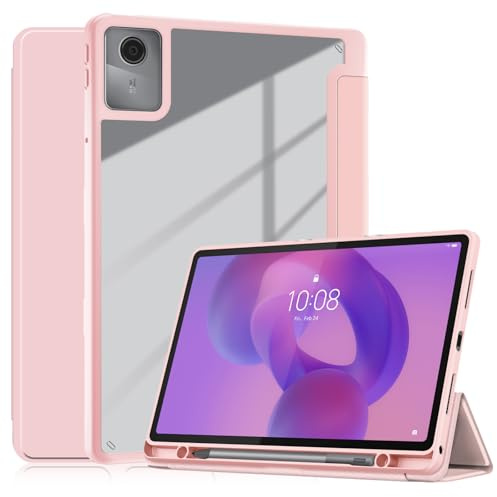 ATOOZ for Lenovo Idea Tab Case with pen holder 11 2025, Clear Back Cover for Lenovo 11 inch Tablet 2025 (Pink)