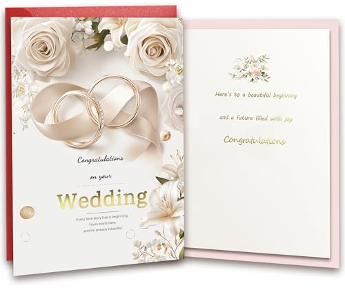 TzenvoGift Wedding Card for Bride and Groom – Congratulations on your Wedding Double-Layer Cards with gold foil