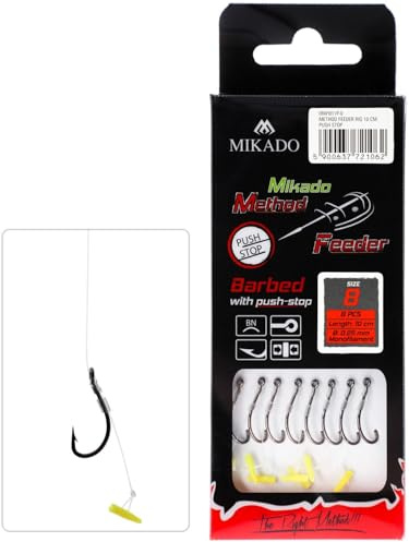 8 Stück x Mikado Method Feeder 702 Haken Rig `s Quick Stop Feederhaken Verschiedene Größen (Haken 10 / Vorfach Ø 0,23mm)